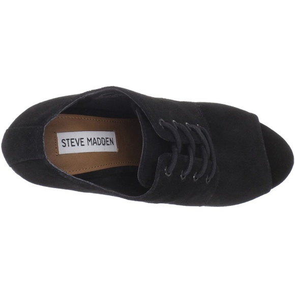 Steve Madden Black Peep Toe Suede Heels (7.5) - Picture 3 of 6